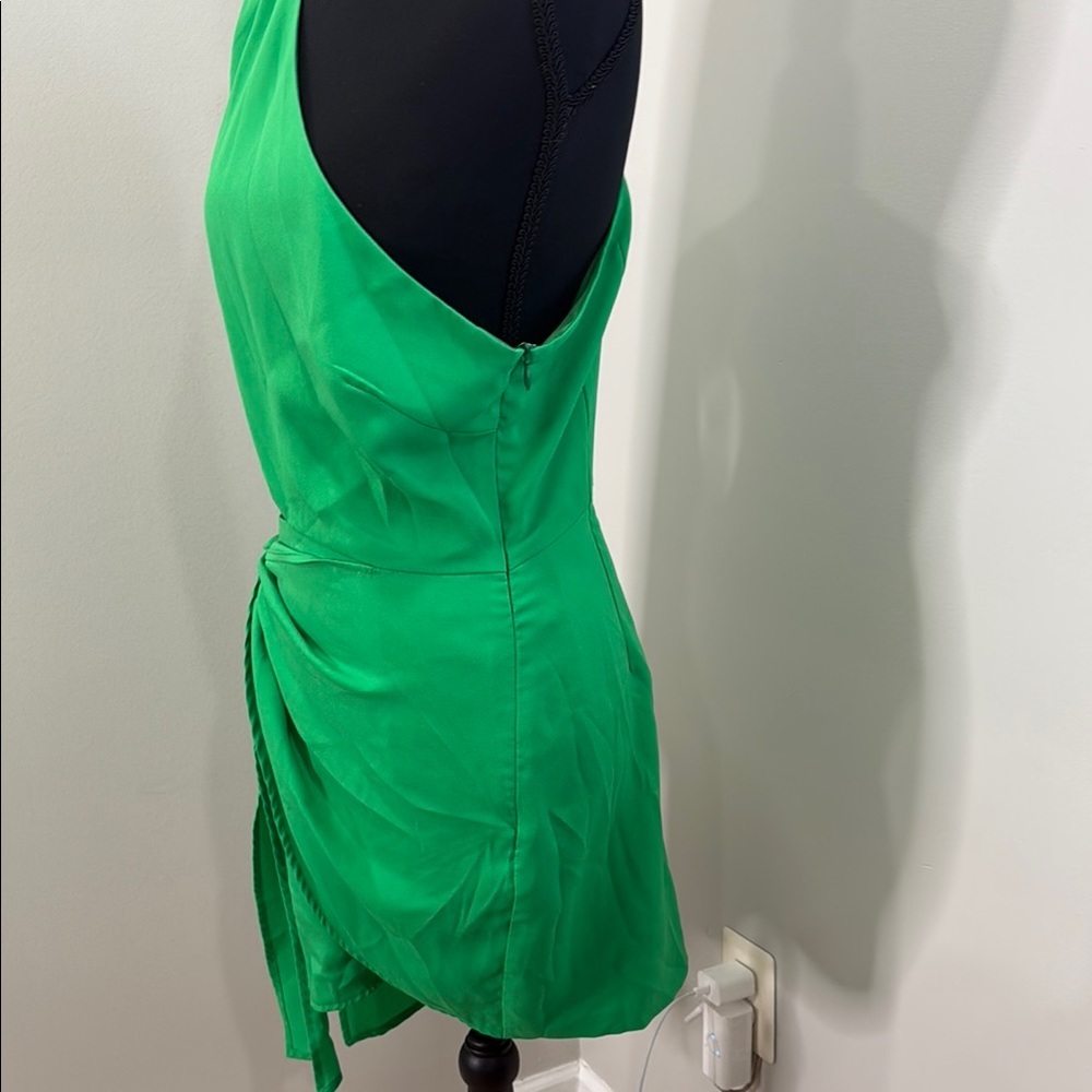 Green Asymmetrical One-Shoulder Bodycon Dress with waist tie and cut outs size L - Picture 7 of 11
